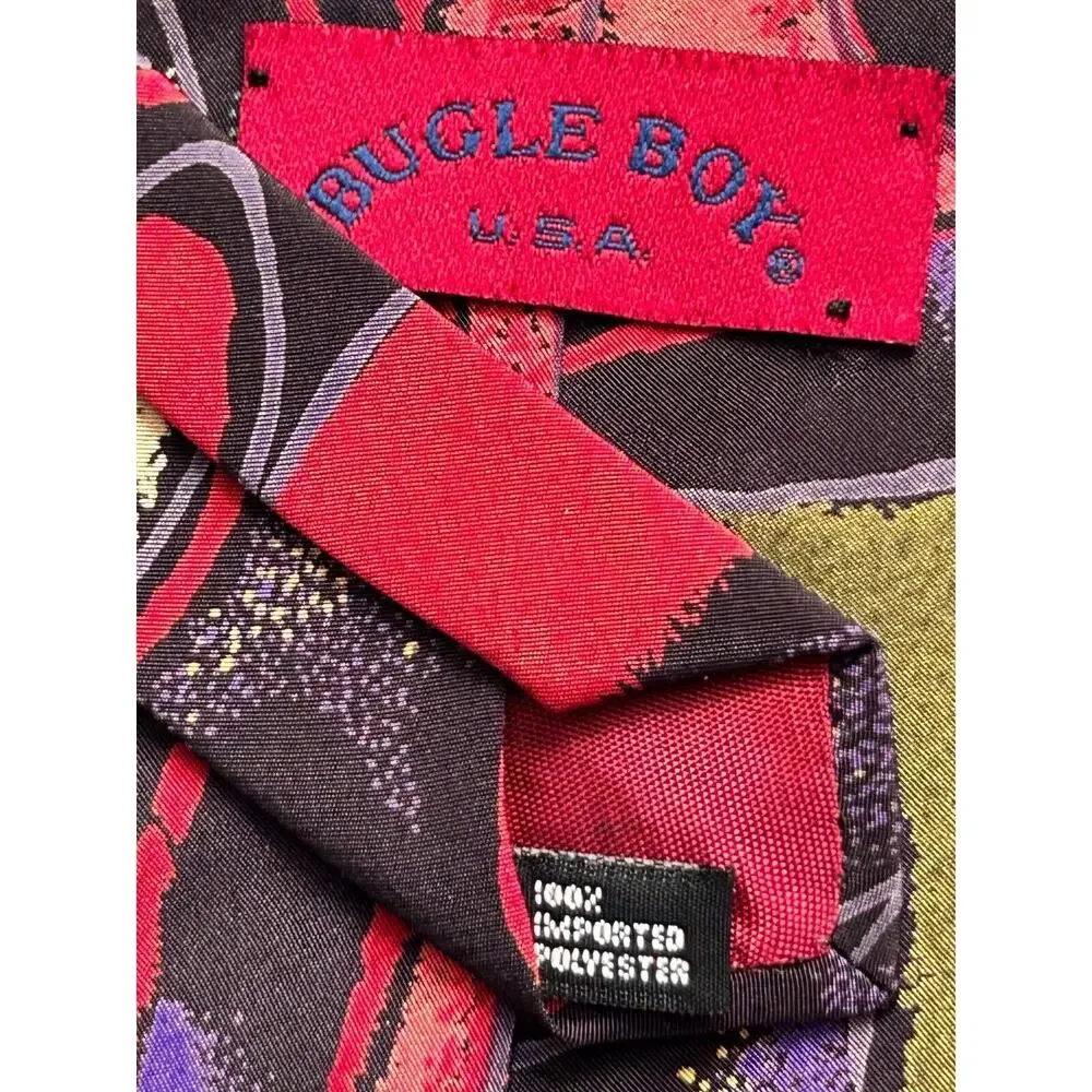 Vintage Bugle Boy Men's Tie Red Multicolor Abstract USA Polyester Necktie